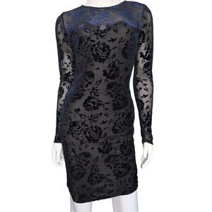 VTG Y2K Burnout Velvet Floral Open Back Bodycon Mini Dress Medium‎ Whimsigoth